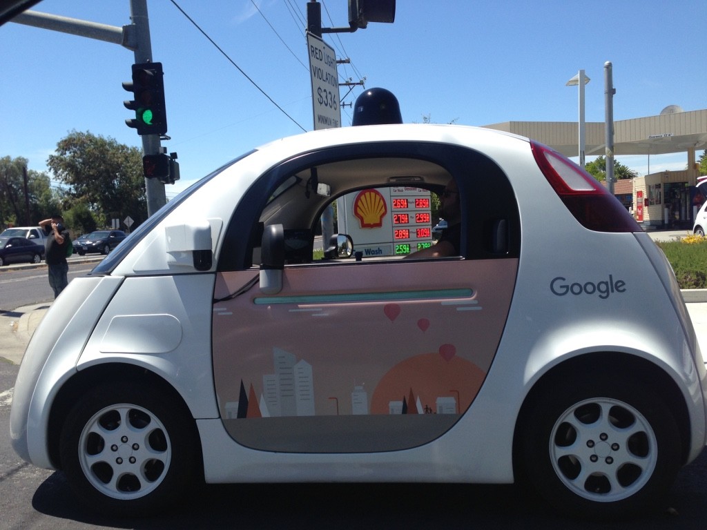 Google's autonomous car is spotted with a "driver" on the road.